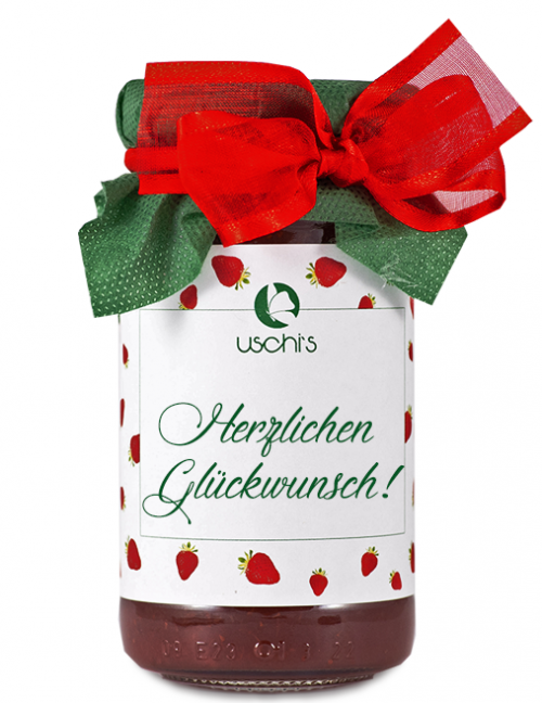 Geschenkmarmelade Erdbeere  "Herzlichen Glückwunsch"